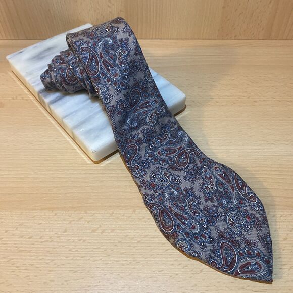 Christian Dior Paisley Silk Tie Navy/Tan/Gray Paris New York - Picture 1 of 5